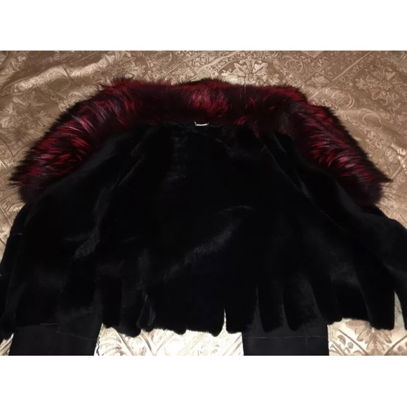 Gorgeous Black 100% Italian Shearling Sheepskin & Fox Jacket Coat Sz S/M - Picture 10 of 12